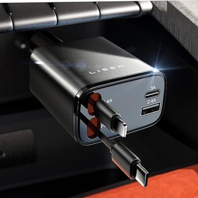 Fathers Day for Gifts, LISEN Retractable Car Charger, 69W USB C Car Accessories