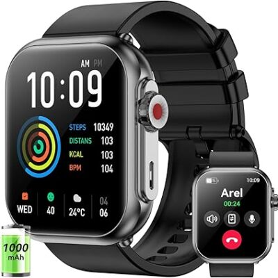 Smart Watch for Men Women, 1000mAh Battery 100-Day Standby Time, 1.85″ HD Screen Fitness Tracker, 110+ Sport Modes, IP68 Waterproof, Heart Rate/Sleep Monitor, Fitness Watch for Android/iOS(Black)