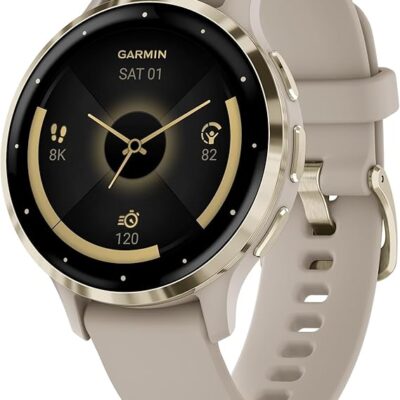 Garmin Venu 3S Soft Gold Stainless Steel Bezel 1.2-Inch AMOLED Touchscreen Display Smart Watch with 41mm French Gray Case and Silicone Band
