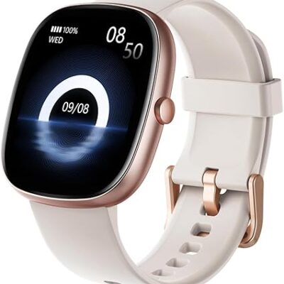 HUAKUA Smart Watches for Women Men (Answer/Make Calls), 1,85″ HD Smart Watch for iPhone/Android Phones, Fitness Tracker with 100+ Sport Heart Rate/Sleep Monitor Pedometer IP68 Waterproof (Cream)