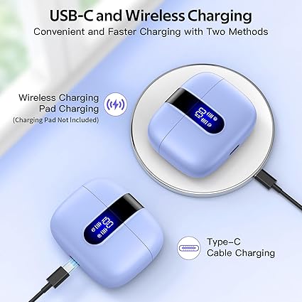 TAGRY Bluetooth Headphones True Wireless Earbuds 60H Playback LED Power Display Earphones with Wireless Charging Case IPX5 Waterproof in-Ear Ear buds with Mic for TV Smart Phone Laptop Computer Sports - Image 3