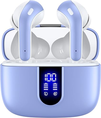 TAGRY Bluetooth Headphones True Wireless Earbuds 60H Playback LED Power Display Earphones with Wireless Charging Case IPX5 Waterproof in-Ear Ear buds with Mic for TV Smart Phone Laptop Computer Sports